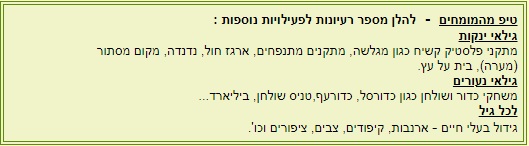 רעיונות לפעילויות נוספות 